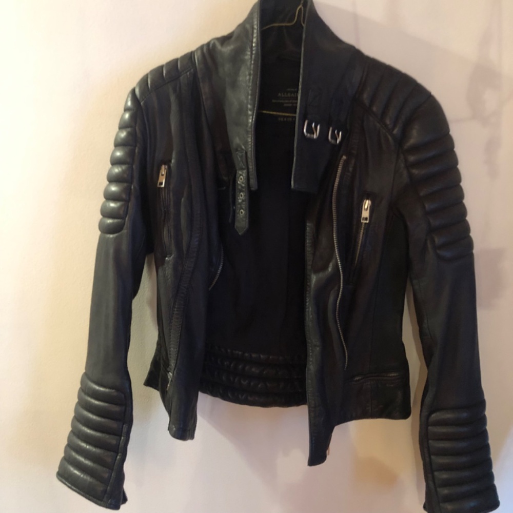 All Saints black leather moto jacket US 4 NWOT